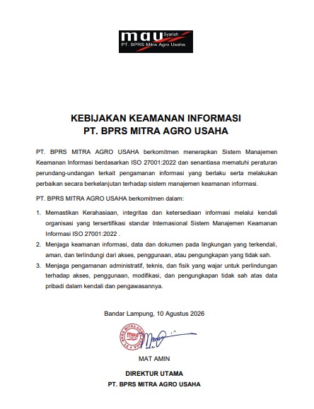 Kebijakan Keamanan Informasi PT. BPRS MITRA AGRO USAHA